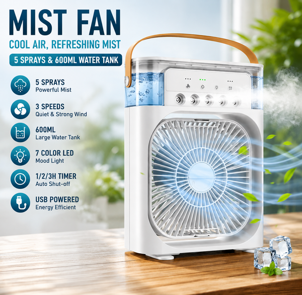 Portable Air Cooler Desk Fan with Water Spray – USB Mini Air Conditioner