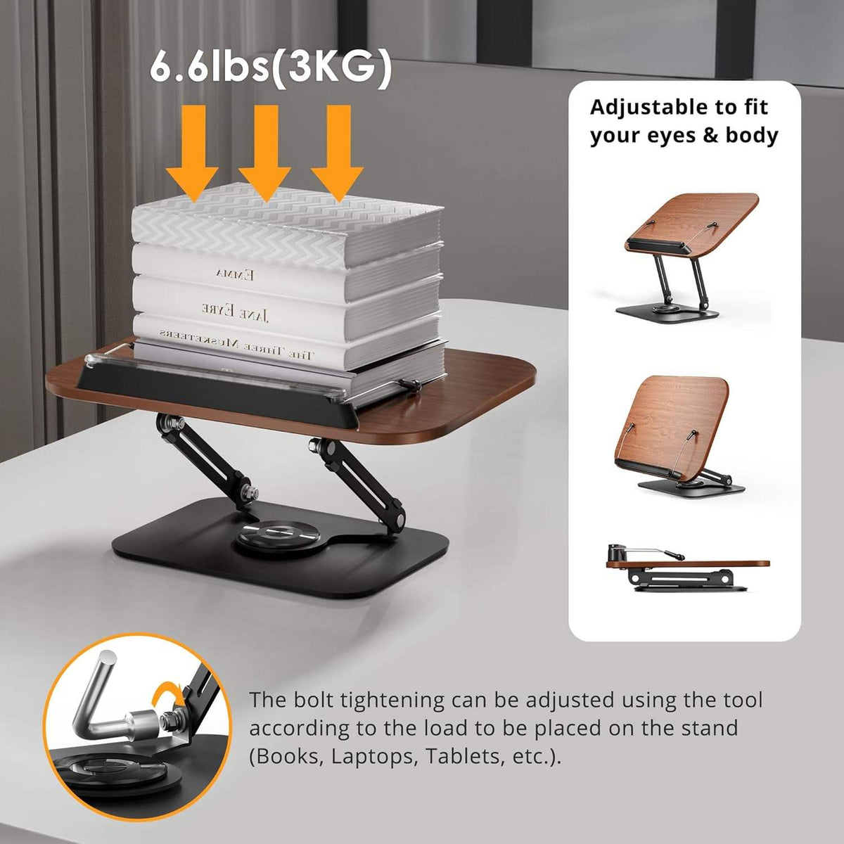 Adjustable 360° Rotating Book Stand for Reading in Bed – Hands-Free Book Holder