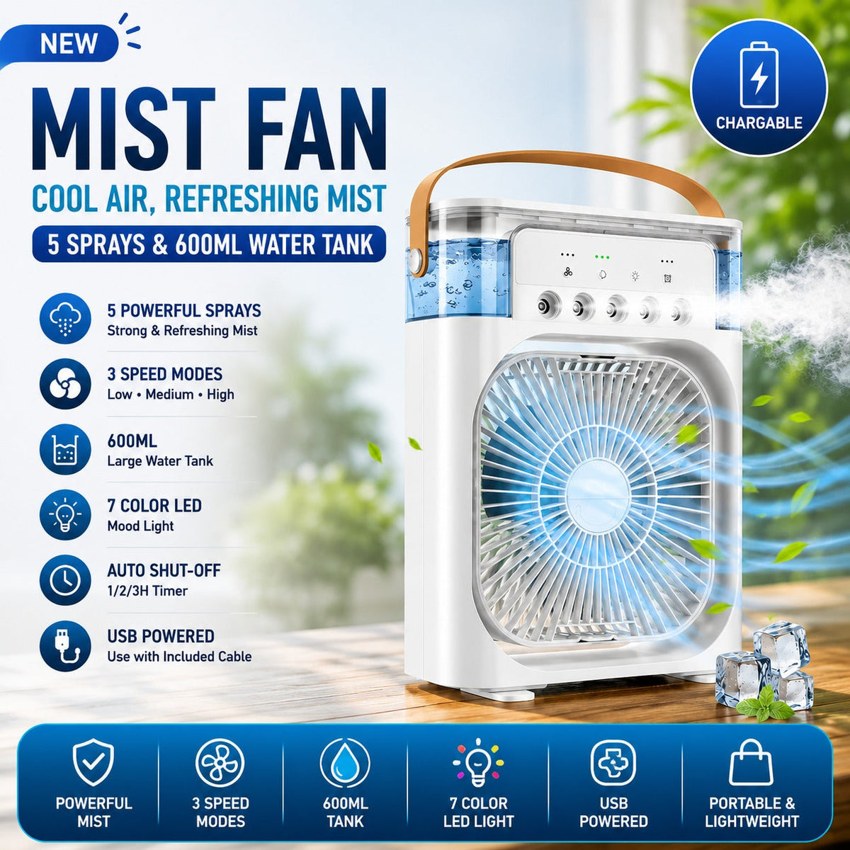 Mini air conditioner desk fan with spray - Saadiq.pk